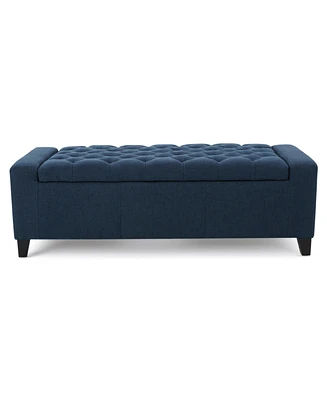 Simplie Fun Dark Blue Storage Ottoman with Tufted Top (20.5"D x 51"W x 17"H)