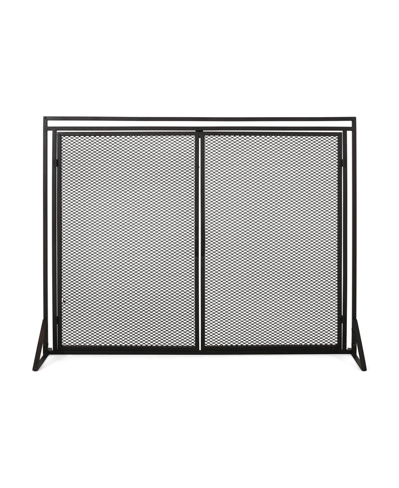 Simplie Fun Matte Black Modern Iron Fireplace Screen with Access Doors