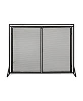 Simplie Fun Matte Black Modern Iron Fireplace Screen with Access Doors