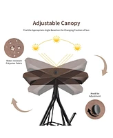 Slickblue 2-Person Patio Swing with Adjustable Canopy and 2 Storage Pocket-Brown