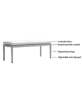 Outdoor Patio Aluminum Stationary Bench With Sunbrella Fabric Cushion, Grayish