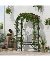 Outsunny 45” Steel Metal Outdoor Garden Arbor Archway with Bench Seating Black