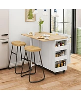 Simplie Fun Modern Kitchen Island Set with Sleek Bar Stools (Set of 2)