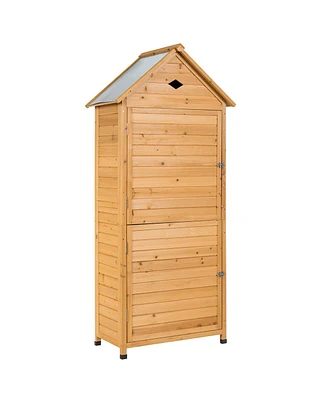 Slickblue Wooden Outdoor Lockable Garden Tool Storage