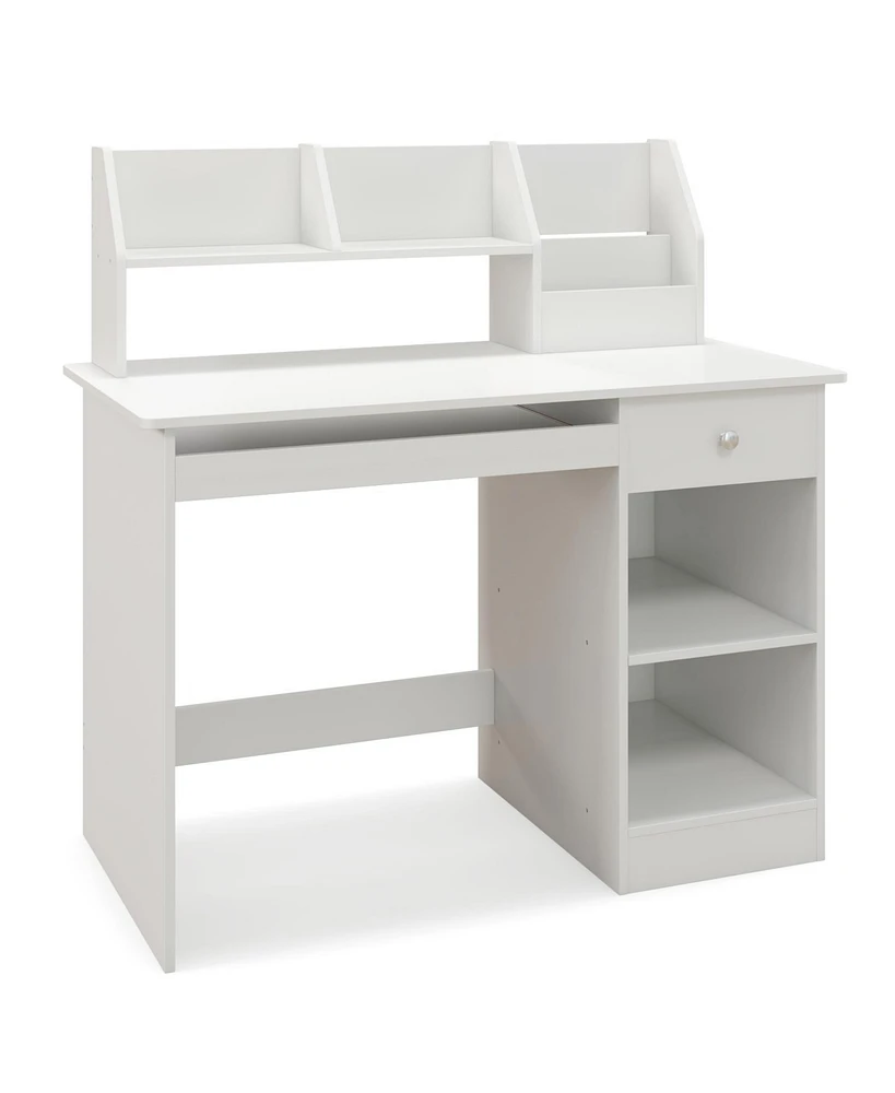 Slickblue Kids Study Desk Children Writing Table with Hutch Drawer Shelves and Keyboard Tray-White