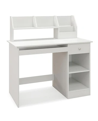 Slickblue Kids Study Desk Children Writing Table with Hutch Drawer Shelves and Keyboard Tray-White