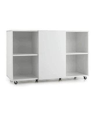 Slickblue Wood Storage Cabinet with Wheels and 6 Compartments