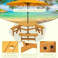 6-Person Circular Wooden Picnic Table - Natural