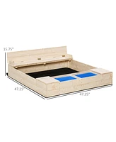 Streamdale Furniture Wooden Sandbox with Backrest, Storage Boxes, and Waterproof Cover