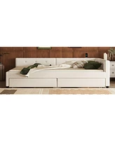 Queen Size Upholstered Platform Bed with Usb and 2 Drawers, Beige