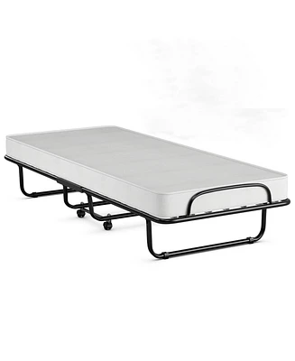 Slickblue Rollaway Folding Bed with Memory Foam Mattress and Sturdy Metal Frame Made in Italy