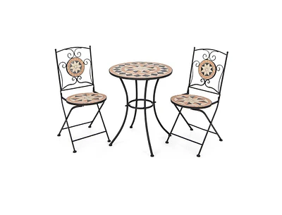 Slickblue 3 Pieces Patio Bistro Set with 1 Round Mosaic Table and 2 Folding Chairs