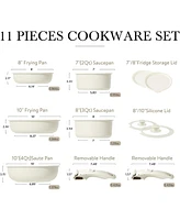 Carote 11pcs Nonstick Cookware Set With Detachable Handle, Induction Kitchen Sets Non Stick, Removable Handle, Rv Oven Safe