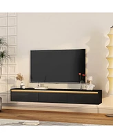 Streamdale Furniture Floating Tv Stand, Wall Mounted Tv Shelf with Led Lights & Power Outlet