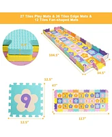 Slickblue 75 Pieces Baby Foam Interlocking Play Mat with Fence with Detachable Numbers
