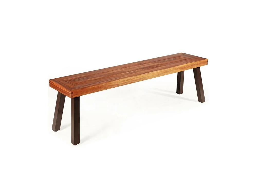 Slickblue Patio Acacia Wood Dining Bench Seat with Steel Legs