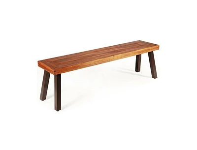 Slickblue Patio Acacia Wood Dining Bench Seat with Steel Legs