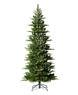 Glitzhome 7.5ft Pre Lit Green Slim Fir Artificial Christmas Tree with 350 strawberry Lights,9 Functional Warm White Multi color, remote controller