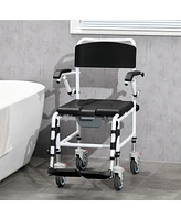 Homcom Shower Commode Wheelchair with 4 Wheels