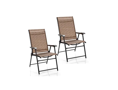 Slickblue 2 Pieces Outdoor Patio Folding Chair with Armrest for Camping Garden