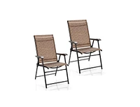Slickblue 2 Pieces Outdoor Patio Folding Chair with Armrest for Camping Garden