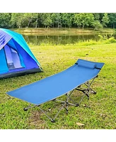 Slickblue Folding Camping Cot with Side Storage Pocket Detachable Headrest