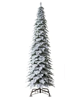 Glitzhome 15ft Pre Lit Flocked Pencil Spruce Artificial Christmas Tree with 1400 Warm White Lights, Simple Setup