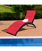 Gymax Foldable Rattan Wicker Chaise Lounge Chair w/ Red Cushion Patio Outdoor