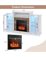 Fireplace Tv Stand with Led Lights & Electric For 65" Wall-Mounted
