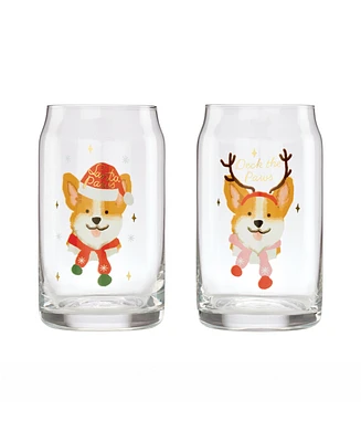 Cambridge 16 Oz Holiday Corgi Beer Can Cocktail Glasses, Set of 2