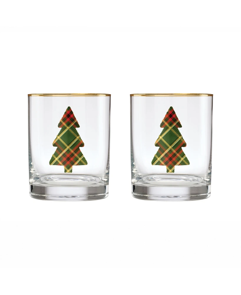 Cambridge 13 Oz Plaid Evergreen Tree Dof Glasses, Set of 2