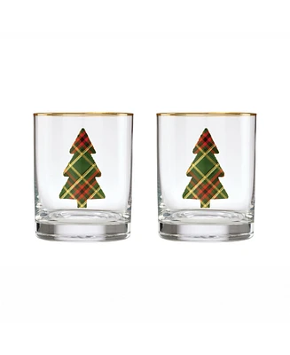 Cambridge 13 Oz Plaid Evergreen Tree Dof Glasses, Set of 2