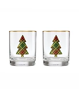 Cambridge 13 Oz Plaid Evergreen Tree Dof Glasses, Set of 2