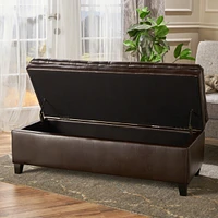 Cancia Faux Leather Tufted Storage Ottoman with Espresso Wood Frame