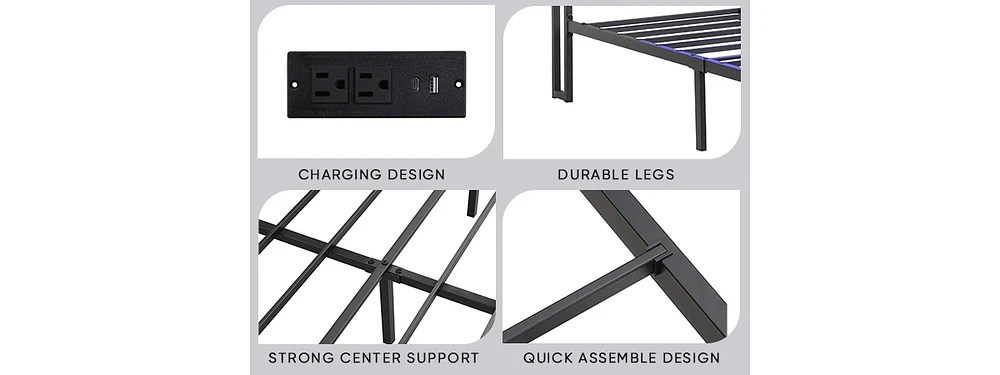 Streamdale Furniture King Bed Frames With Storage and Led Platform Frame