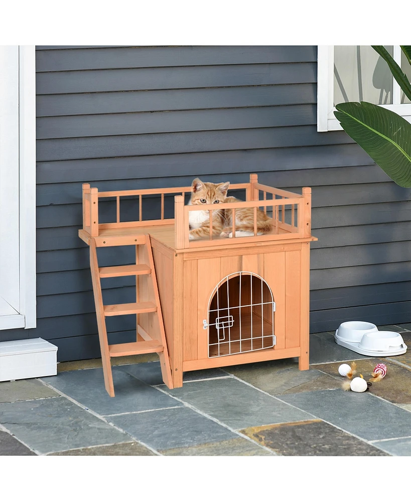 Streamdale Furniture Elevated Outdoor Cat Condo with Enclosed House and Lounging Patio