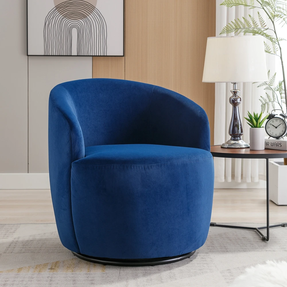 Simplie Fun Velvet Fabric Swivel Accent Armchair Barrel Chair With Powder Coating Metal Ring