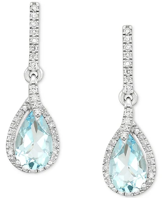 Aquamarine (1-1/3 ct. t.w.) & Diamond (1/5 ct. t.w.) Teardrop Halo Drop Earrings in 14k White Gold