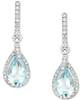 Aquamarine (1-1/3 ct. t.w.) & Diamond (1/5 ct. t.w.) Teardrop Halo Drop Earrings in 14k White Gold