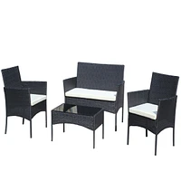 Stylish and Durable 4-Piece Wicker Sectional Set with Tempered Glass Table