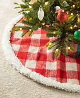 Glitzhome 48 D Red Plaid Reversible Sherpa Flannel Christmas Tree Skirt