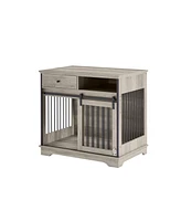 Simplie Fun Sliding Door Dog Crate With Drawers. Grey, 35.43" W X 23.62" D X 33.46"