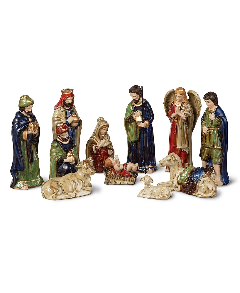 Glitzhome 11pcs Multi Colored Ceramic Nativity Figurine Set