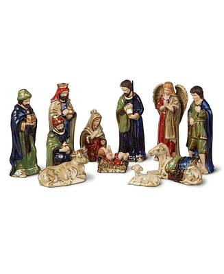 Glitzhome 11pcs Multi Colored Ceramic Nativity Figurine Set