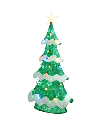 Glitzhome 56.25 H Lighted Christmas 3D Mesh Tree Outdoor Decor with Colorful Bulbs and 171 Green Light Emitting Diode Lights