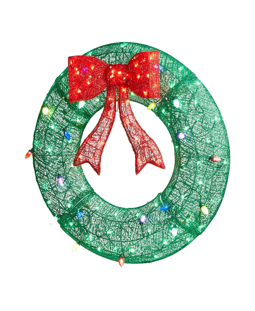 Glitzhome 35.5 H Lighted Christmas 3D Mesh Wreath with Colorful Bulbs and 130 Green Light Emitting Diode Lights