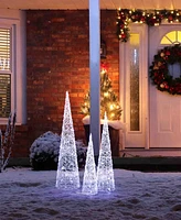 Glitzhome Set of 3 Lighted Christmas Crystal White Cone Tree with 130 White Light Emitting Diode Lights