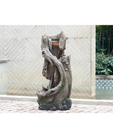 Streamdale Furniture Abstract Tree Trunk-Inspired Outdoor Fountain with Tranquil Water Sounds