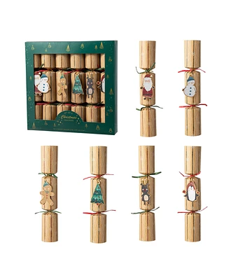 Glitzhome 6PK 2''D X 12.00''H Christmas Kraft Paper Characters Tag Party Cracker with Gift Contents