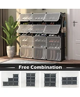 Costway Portable Shoe Rack Organizer 12-Cube 48 Pair Shoe Shelf Storage Cabinet w/Hook